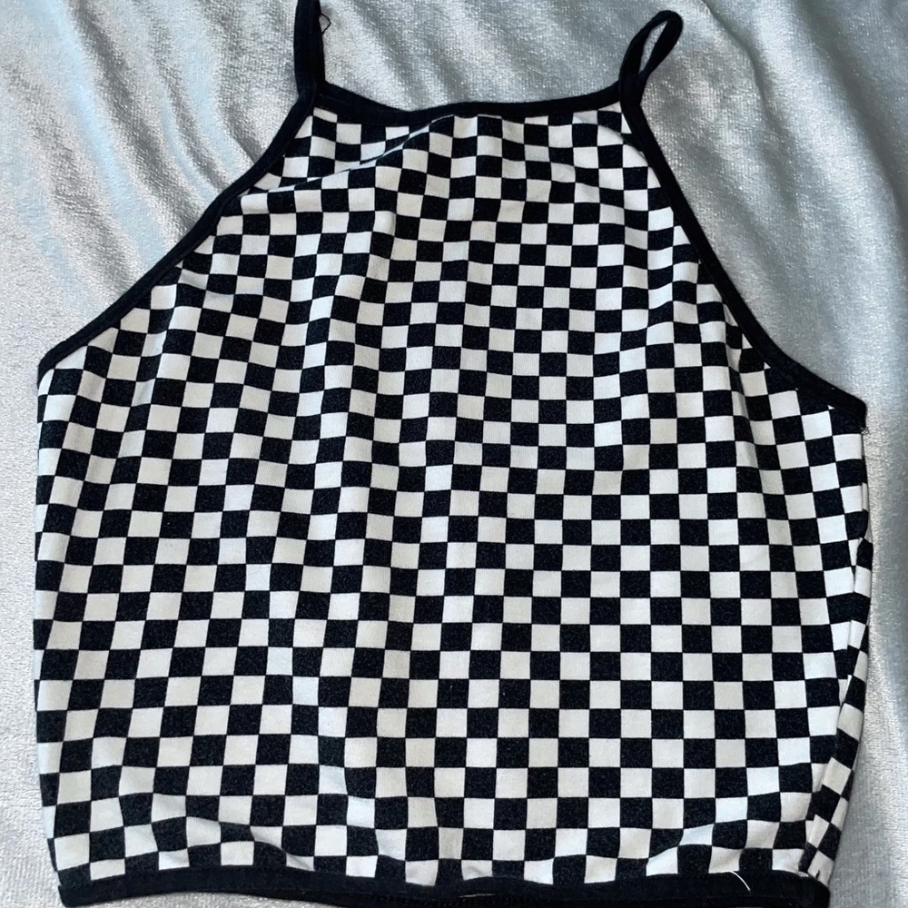 Riot Queen Checkerboard Halter Camisole Tank Top - Black & White